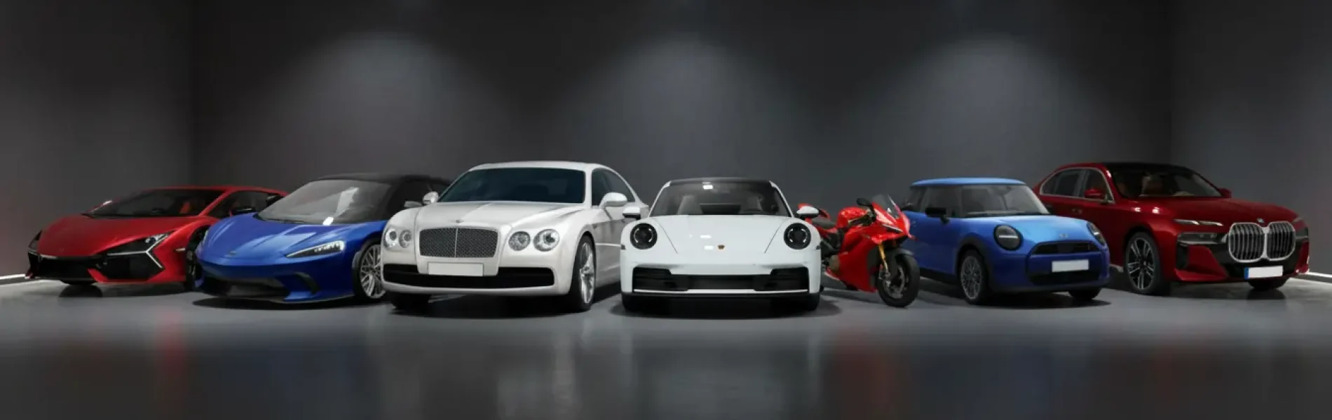 Pre-owned luxury cars collection at Infinity Group – certified used vehicles from top brands like BMW, MINI, Porsche, Lamborghini, Bentley, Ducati, and McLaren